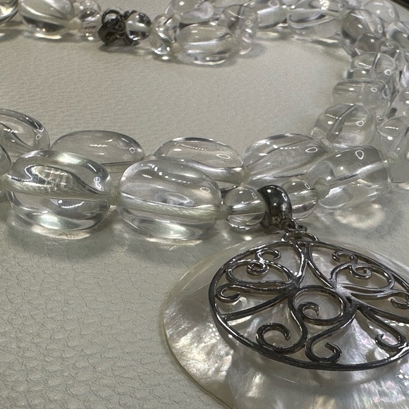 LUC925 signed mother of pearl vintage large quartz beaded necklace double strand - Picture 8 of 17